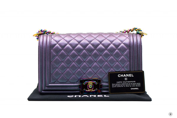 Chanel A67086 Boy Rainbow  Iridescent Purple  Calfskin Medium Shoulder Bags