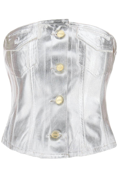 bustier top in foil denim J1379 BRIGHT WHITE