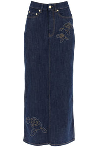 maxi denim skirt with pink embroidery J1440 RINSE