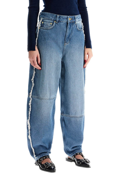 GANNI distressed barrel jeans with J1602 MID BLUE STONE | Italystation.com - Shop Now at italystation.com