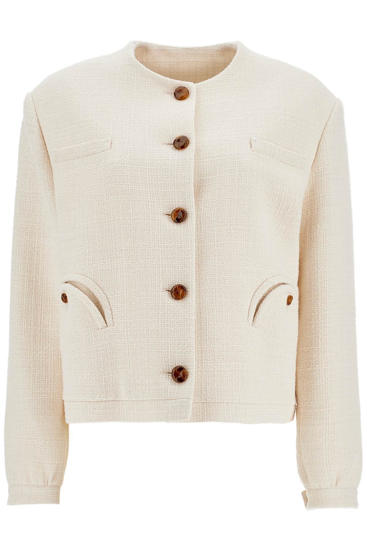 cropped cream cotton bolero with buttons and pockets JKGBS03 MIS ESSE CREAM