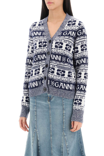 jacquard wool cardigan with logo pattern K2093 SKY CAPTAIN