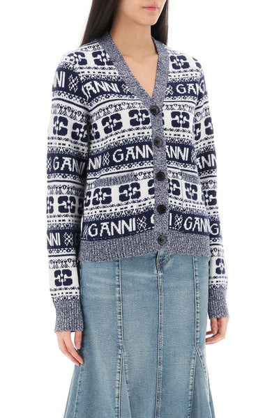 jacquard wool cardigan with logo pattern K2093 SKY CAPTAIN