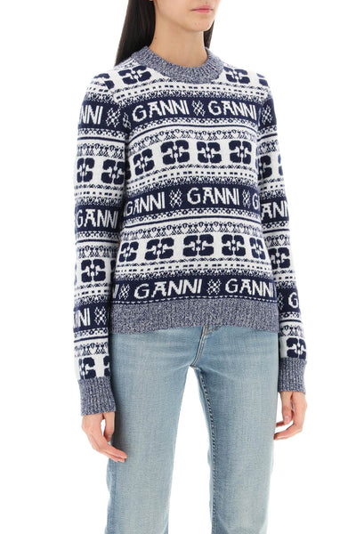 jacquard wool sweater with logo pattern K2094 SKY CAPTAIN