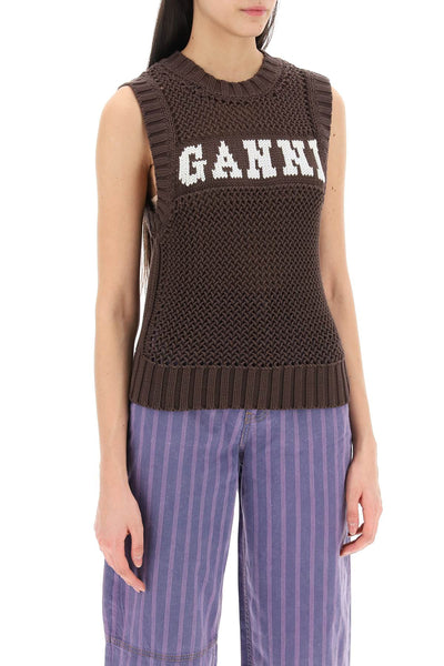 open-stitch knitted vest with logo K2120 HOT FUDGE