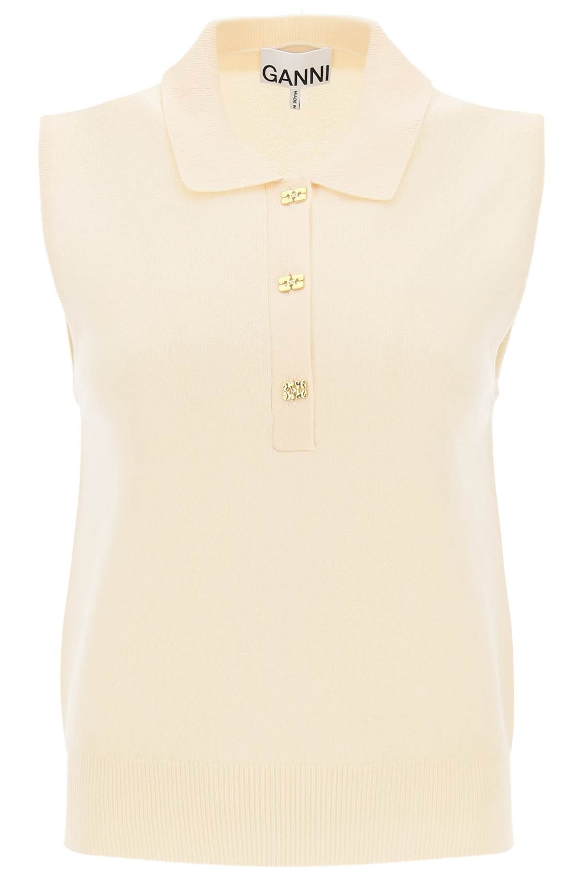 sleeveless polo shirt in wool and cashmere K2131 ALABASTER GLEAM
