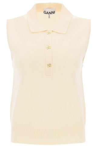 sleeveless polo shirt in wool and cashmere K2131 ALABASTER GLEAM