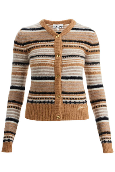 soft striped cardigan with fluffy K2235 TIGER'S EYE