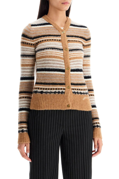 soft striped cardigan with fluffy K2235 TIGER'S EYE