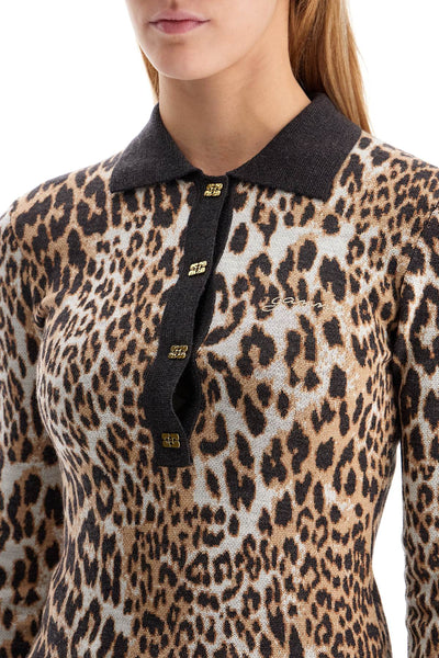 animal print jacquard knit polo K2341 LEOPARD