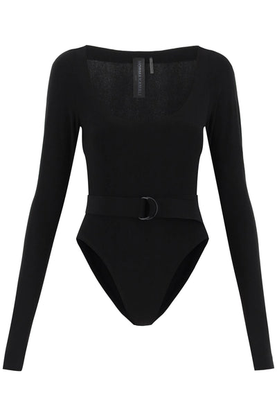 belted long-sleeved bodysuit KK423BPLC16001 BLACK