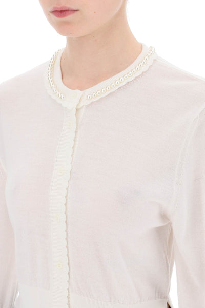 "cropped cardigan with pearl KMK2B 0647 IVORY PEARL