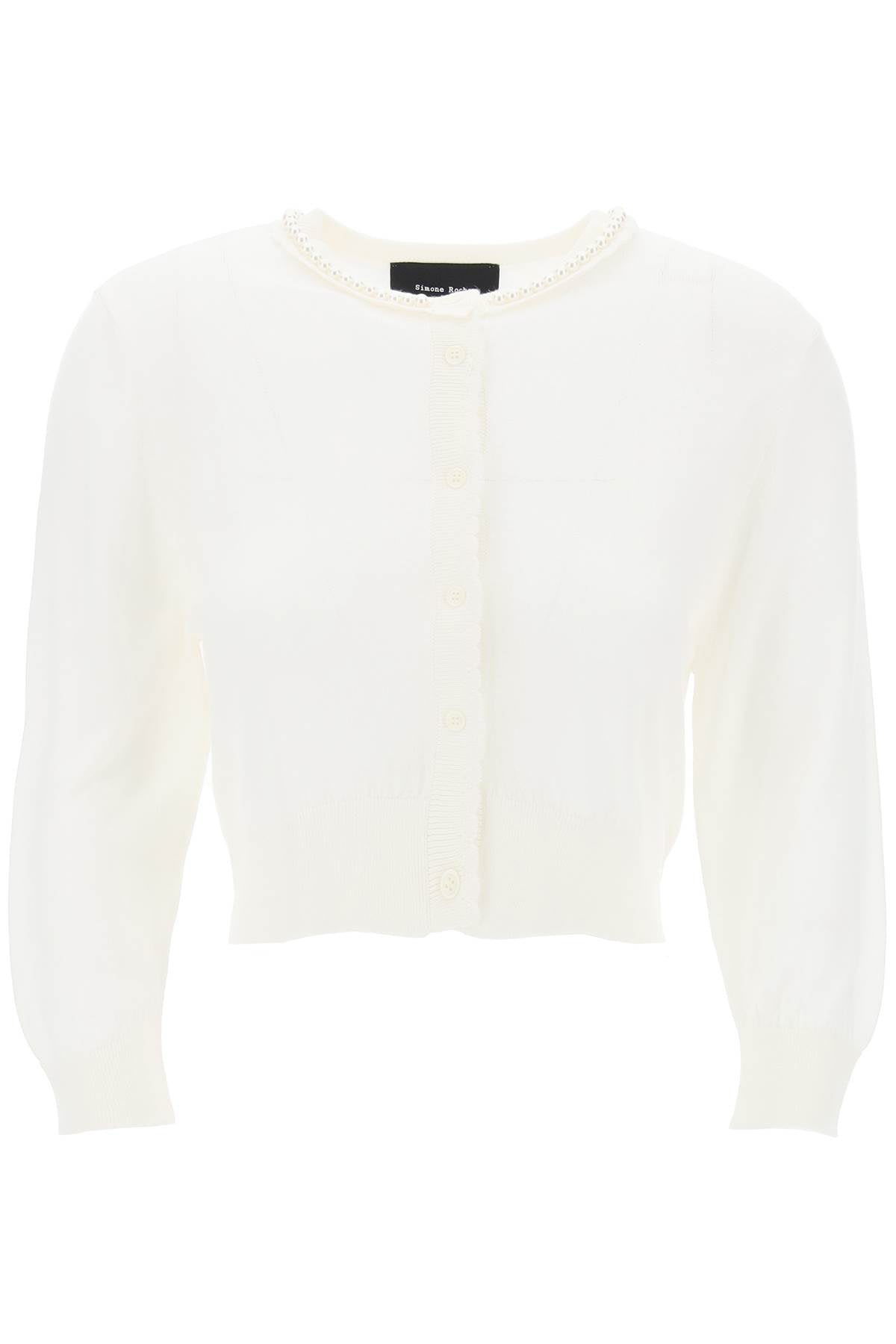 "cropped cardigan with pearl KMK2B 0647 IVORY PEARL