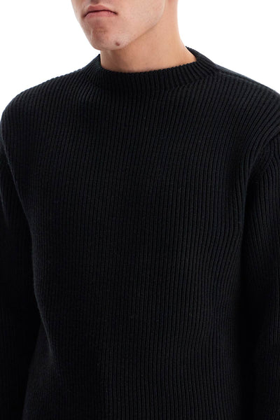 ribbed wool pullover sweater KNW44 FSH BLACK WOOL