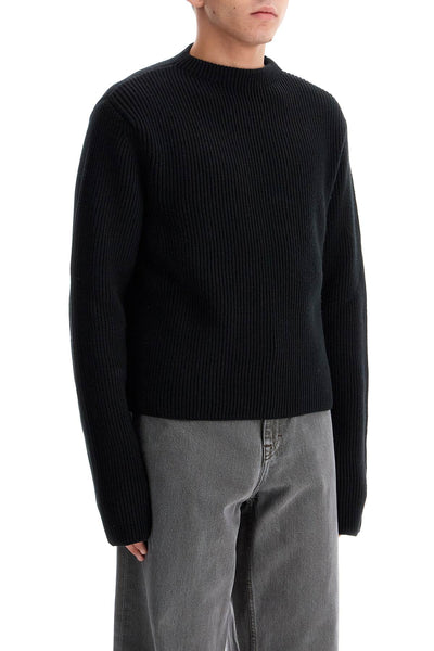 ribbed wool pullover sweater KNW44 FSH BLACK WOOL