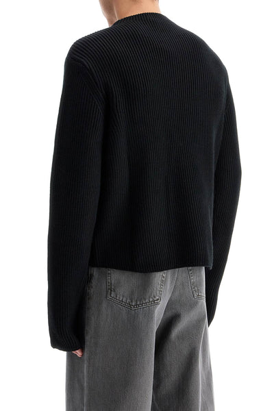 ribbed wool pullover sweater KNW44 FSH BLACK WOOL