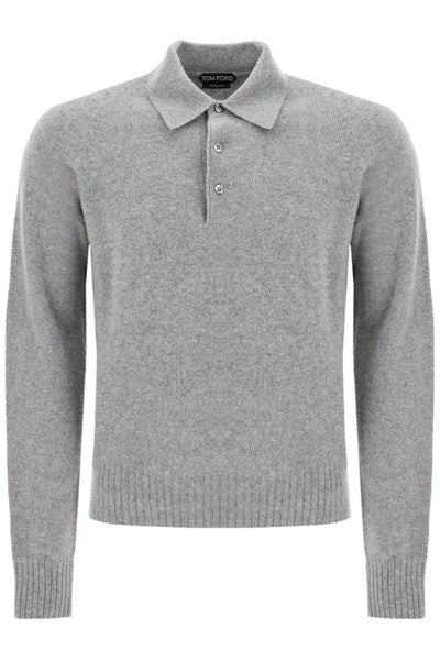 cashmere polo-style pullover KPL009 YMK022F23 LIGHT GREY