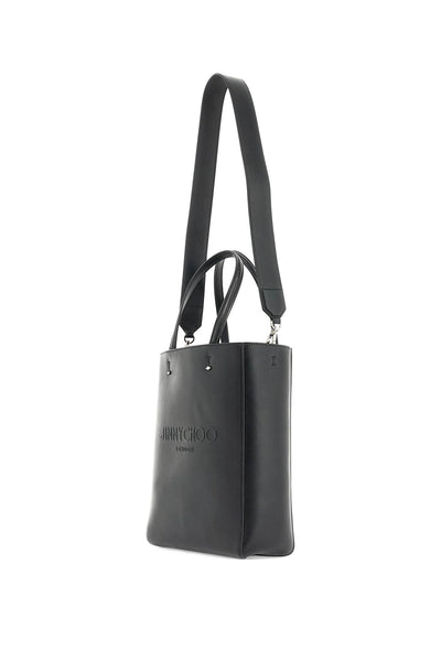 smooth leather lenny n/s tote bag. LENNY N S M KHV BLACK DARK SILVER