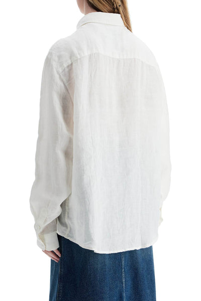 camicia unisex in lino bianco sporco eleganza minimalista LIAEK H12545 AAC OFF WHITE | Italystation.com