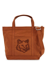 light brown cotton tote bag with fox embroidery LW05103WW0107 FAWN BROWN