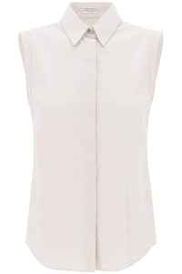 Brunello cucinelli sleeveless shirt with sh M0091MA616 WARM WHITE
