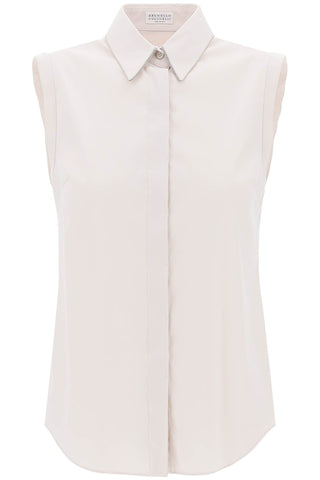 Brunello cucinelli sleeveless shirt with sh M0091MA616 WARM WHITE