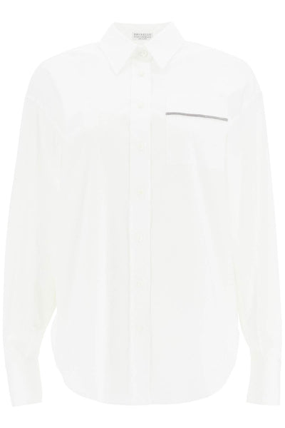 "stretch poplin shirt with shiny pocket detail M0091ML926 BIANCO