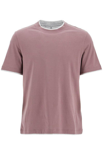 cotton t-shirt with faux layering M0B137427 CIPOLLA+GRIGIO CHIARO