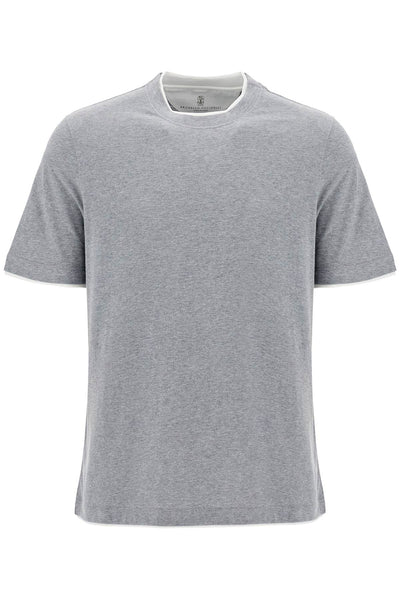 layered-effect t-shirt M0B137427 GRIGIO MEDIO+OFF WHITE