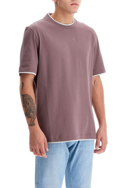 cotton t-shirt with faux layering M0B137427 CIPOLLA+GRIGIO CHIARO