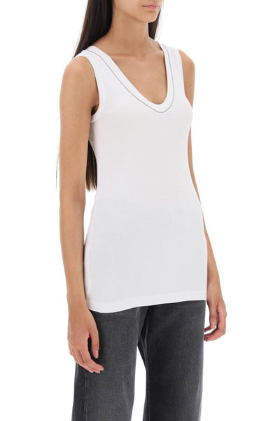 ribbed tank top with shiny collar M0TC8BJ312 BIANCO