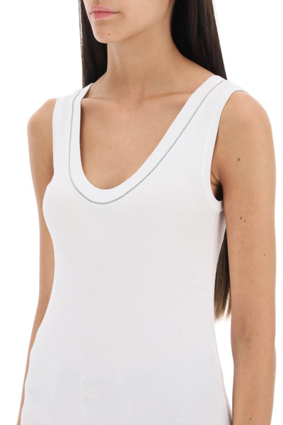 ribbed tank top with shiny collar M0TC8BJ312 BIANCO