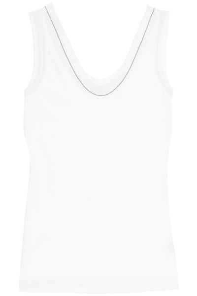 ribbed tank top with shiny collar M0TC8BJ312 BIANCO