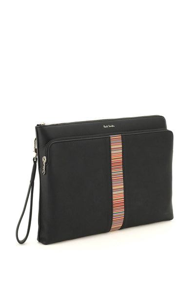 signture stripe leather pouch M1A 6797 BMULTI BLACK