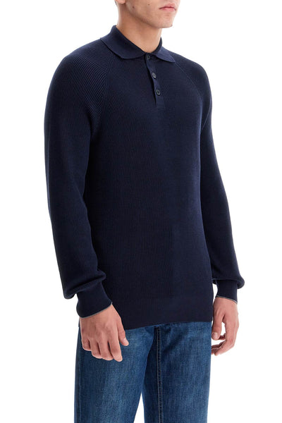 long-sleeved cotton knit polo shirt for men M29400105 NAVY+GRIGIO SCURO