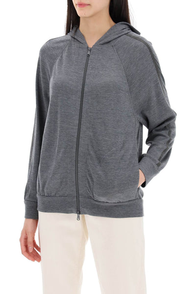 Brunello cucinelli cotton and silk blend knit sweater. MD828SM606 GRIGIO SCURO GRIGIO CHIARO