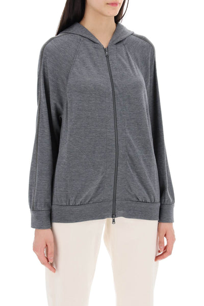 Brunello cucinelli cotton and silk blend knit sweater. MD828SM606 GRIGIO SCURO GRIGIO CHIARO