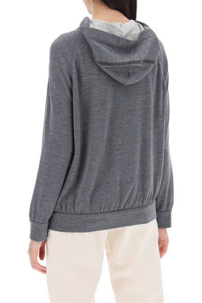 Brunello cucinelli cotton and silk blend knit sweater. MD828SM606 GRIGIO SCURO GRIGIO CHIARO