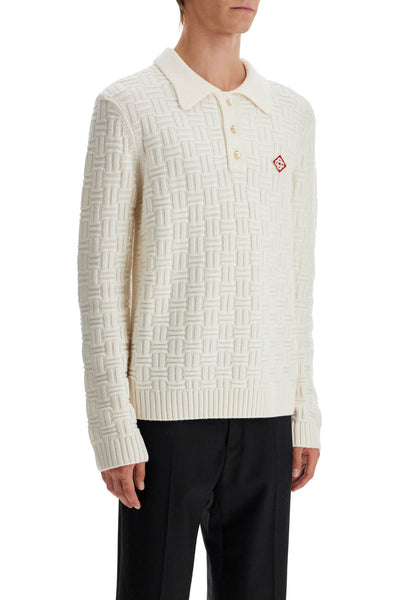 woolen polo-style pullover MF24 KW 731 01 WHITE