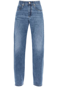 Brunello cucinelli loose cotton denim jeans in nine words MH192P5808 BLU VINTAGE DENIMCON BAFFI