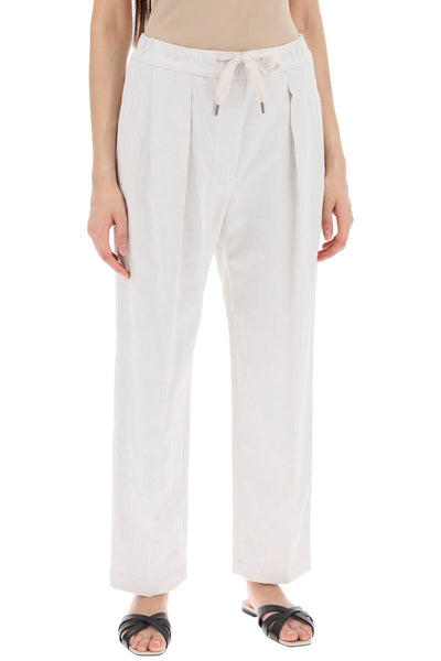Brunello cucinelli cotton and linen slouchy pants MH561P8534 GESSO