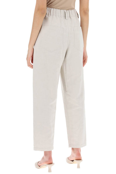 Brunello cucinelli linen and cotton canvas pants. MH576P7894 BEIGE FREDDO