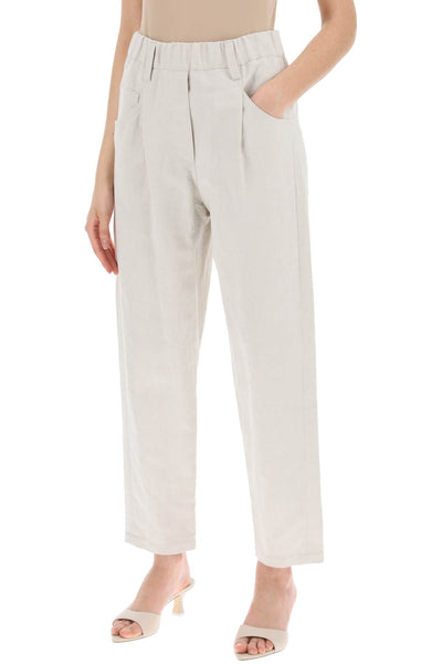 Brunello cucinelli linen and cotton canvas pants. MH576P7894 BEIGE FREDDO