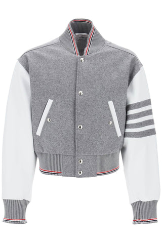 wool bomber jacket with leather sleeves and MJO209X05507 MED GREY