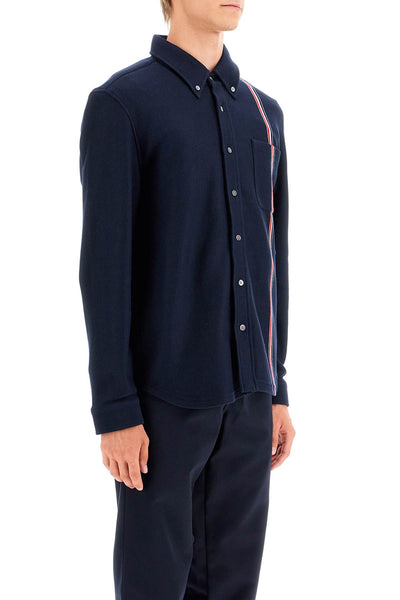 "button-down overshirt in knit with tricolor MJT497A J0139 NAVY