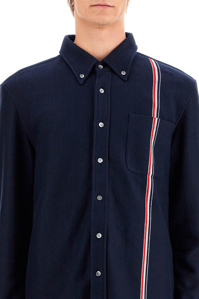 "button-down overshirt in knit with tricolor MJT497A J0139 NAVY