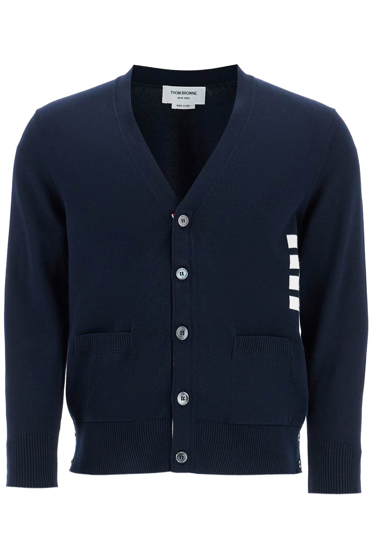 THOM BROWNE 4-bar cotton cardigan for MKC581A Y3043 NAVY | Italystation.com - Shop Now at italystation.com