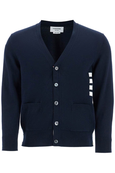 THOM BROWNE 4-bar cotton cardigan for MKC581A Y3043 NAVY | Italystation.com - Shop Now at italystation.com