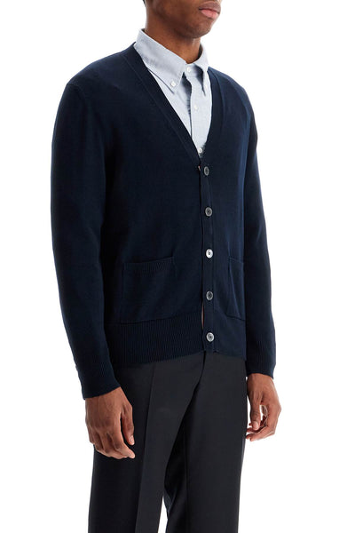 THOM BROWNE 4-bar cotton cardigan for MKC581A Y3043 NAVY | Italystation.com - Shop Now at italystation.com