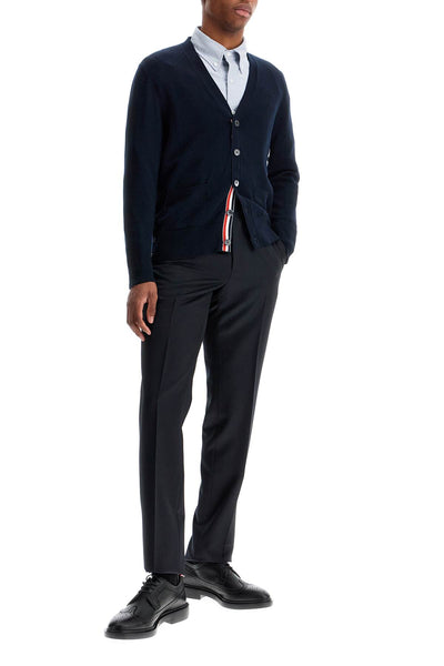 THOM BROWNE 4-bar cotton cardigan for MKC581A Y3043 NAVY | Italystation.com - Shop Now at italystation.com